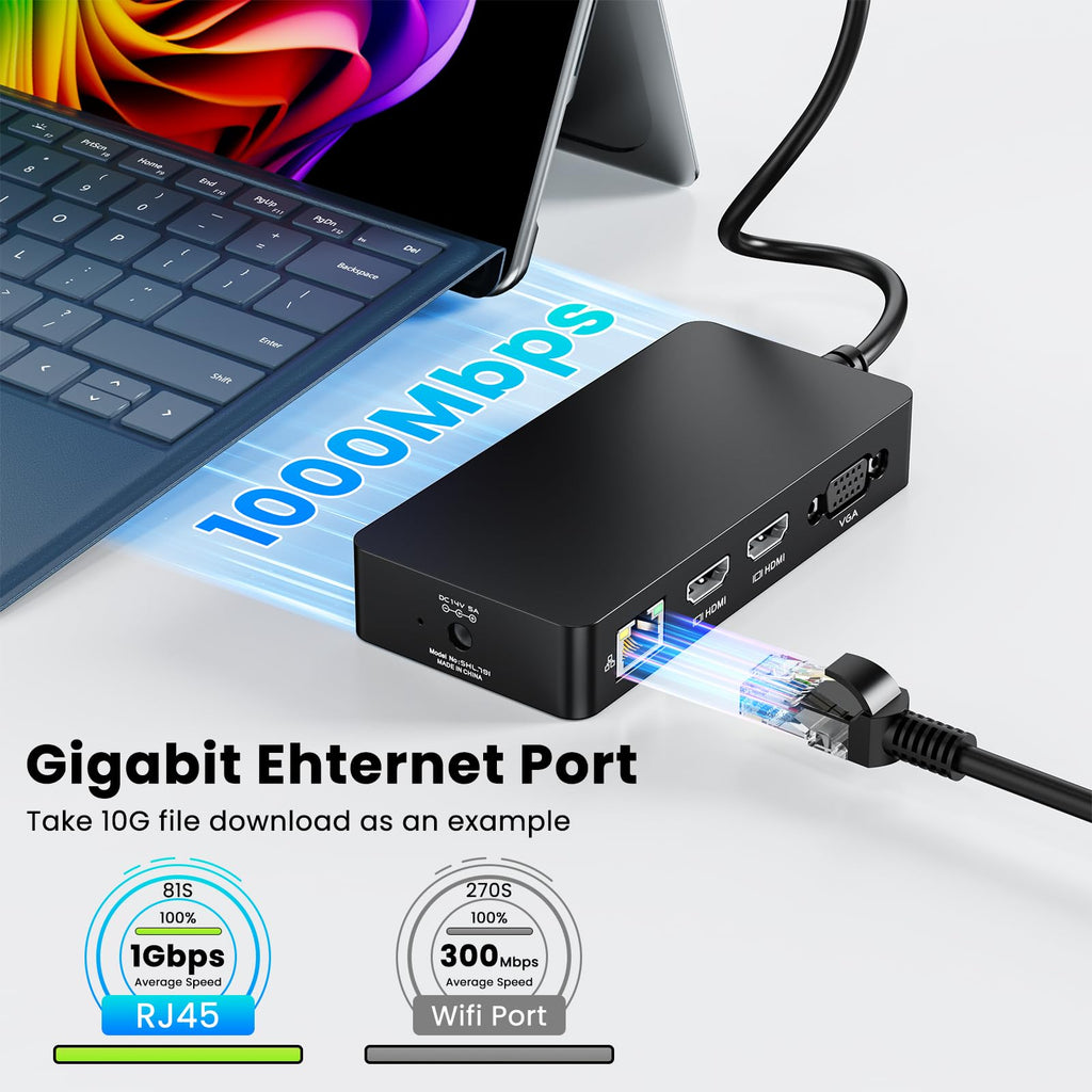 Surface Thunderbolt 4 Dock Triple Displays 4K HDMI*2+VGA, 12 in 1 Surface Pro Docking Station with 100W Power Adapter for MS Surface Pro 12/11/10/9/8/X/7+/7,Laptop 7/6/5/4/3,Laptop Go,Studio