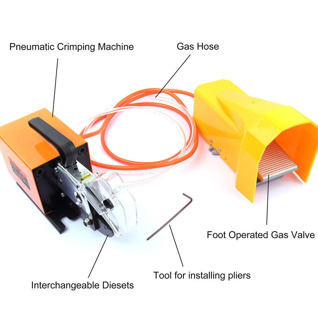 Pneumatic Crimping Tool Am-10,Air Powered Wire Terminal Pneumatic Crimper Plier Machine Crimping Up to 16mm² with 4 Optional Die Sets for Various Kinds of Terminals
