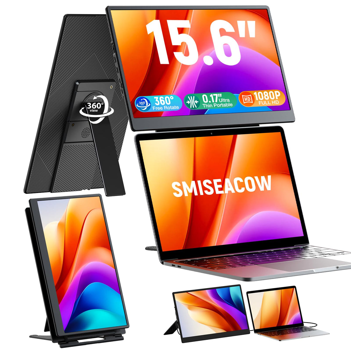 15.6" Laptop Screen Extender, 1080P FHD Ultra-Slim Triple Portable Monitor