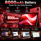 11 Inch Android Tablet, Incell IPS Display, GMS Certified, Gemini AI Assistant, 24GB RAM+256GB ROM, 2TB Expand, 8000mAh, Octa-Core, Keyboard & Mouse Included, Full Metal Body, 5G WiFi, BT5.0, GPS-Red