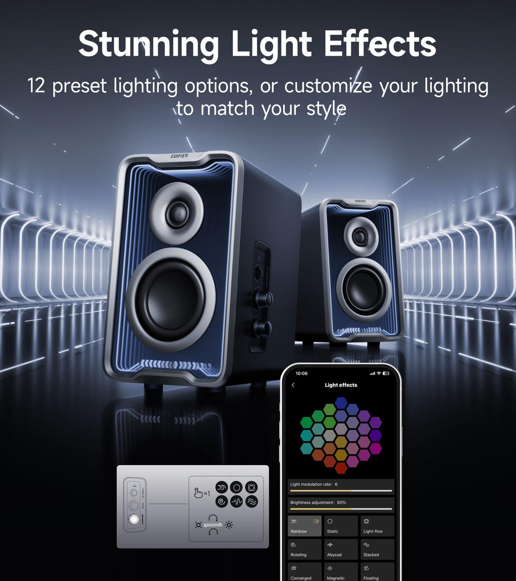 Edifier QR30 RGB Light Desktop Computer Gaming Speakers, 30W RMS, Black