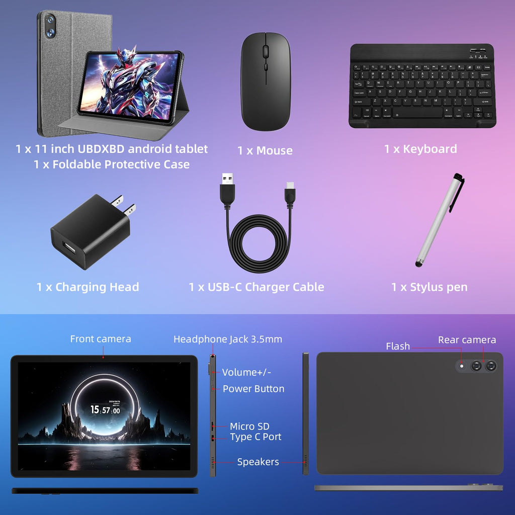 11 inch Tablet with Keyboard,Android 16 Tablet with Octa Core Processor