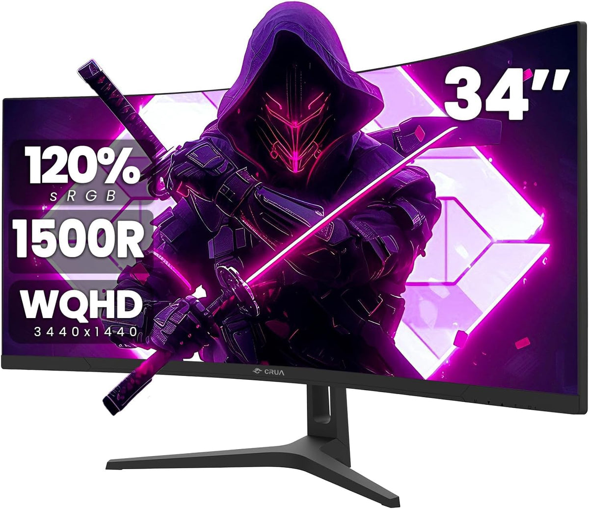 CRUA 32" 2K QHD 180Hz Curved Gaming Monitor, FreeSync, HDMI/DP, Black