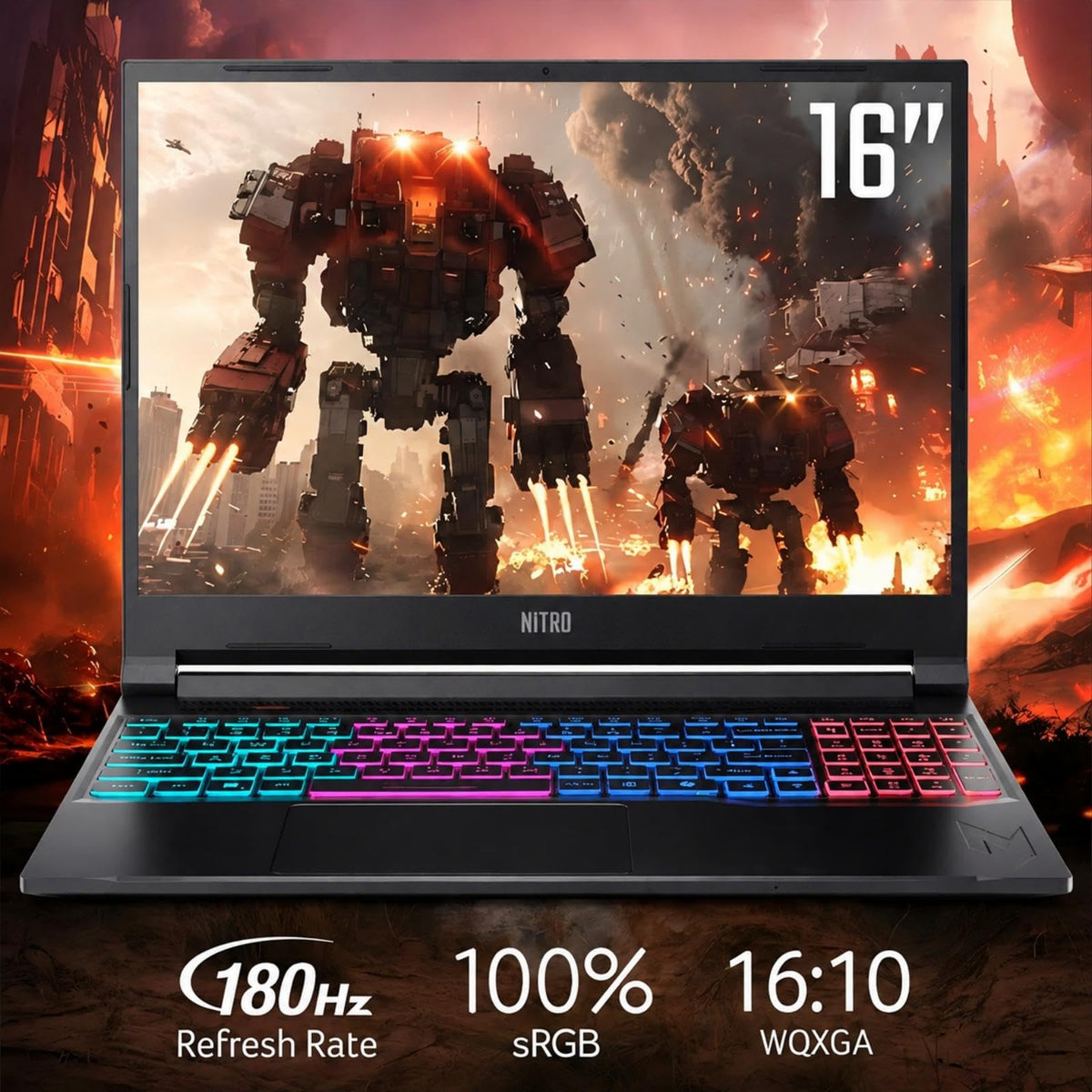 Acer Nitro V16 Gaming Laptop, 16" WQXGA LED 180Hz (100% sRGB), AMD Ryzen 7 260, 32GB DDR5 2TB Gen4 SSD, GeForce RTX 5070 DLSS4, Backlit Keyboard, RJ 45, SD Card Slot, WiFi 6E, Win 11 with Accessory