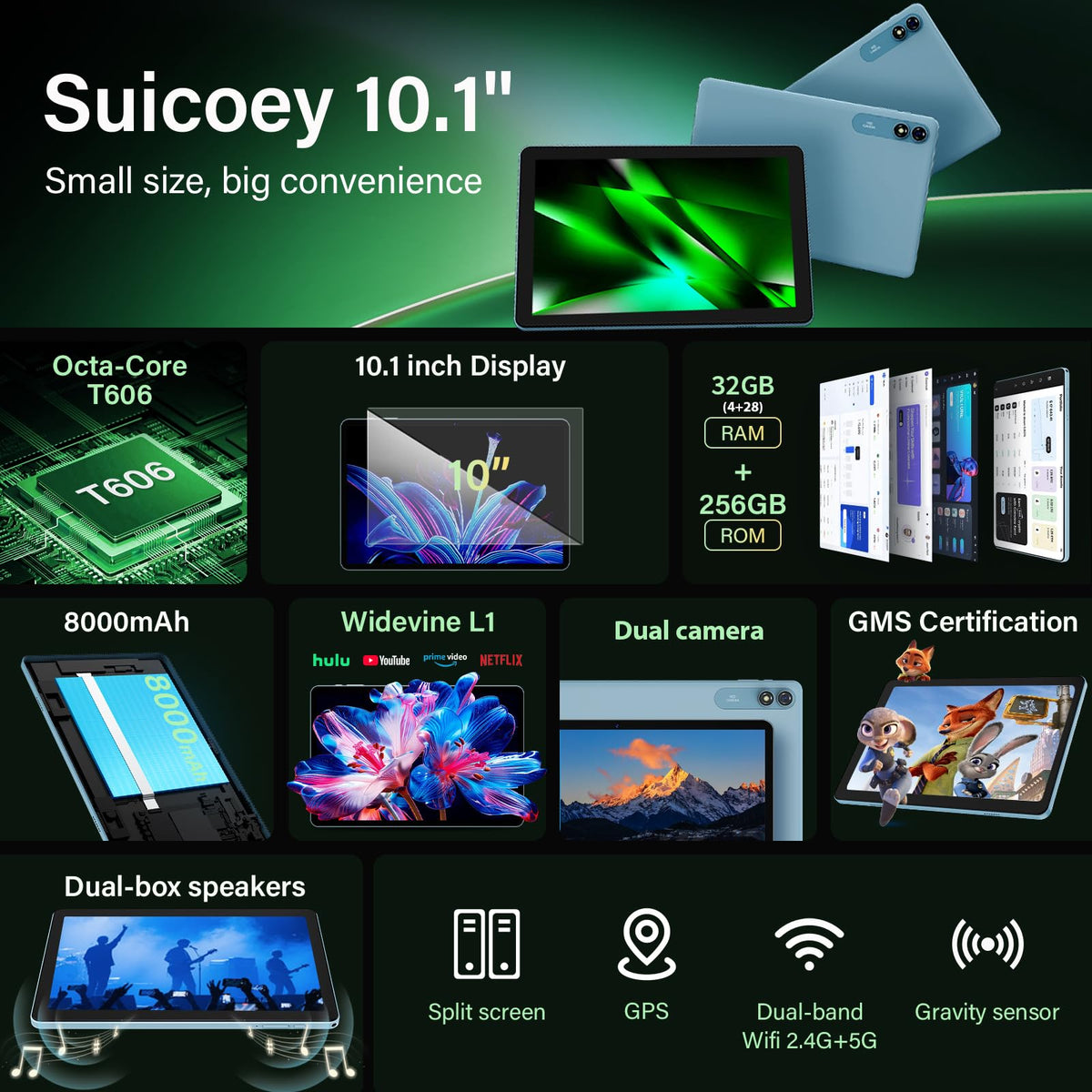 10 inch Tablet with Keyboard - Android 16 Tablet - 32GB+256GB+2TB (Black)
