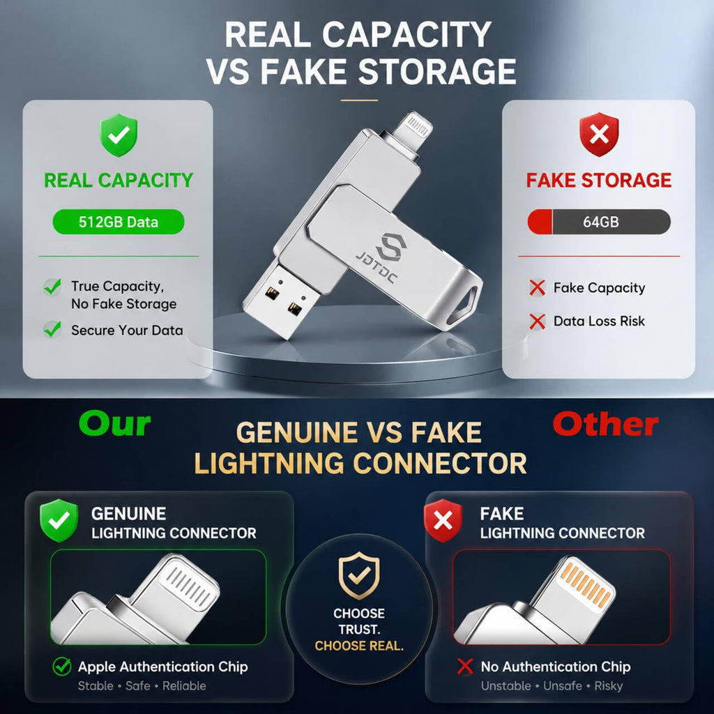True Capacity 512GB Apple MFi Certified Photo Stick Flash Drive for iPhone