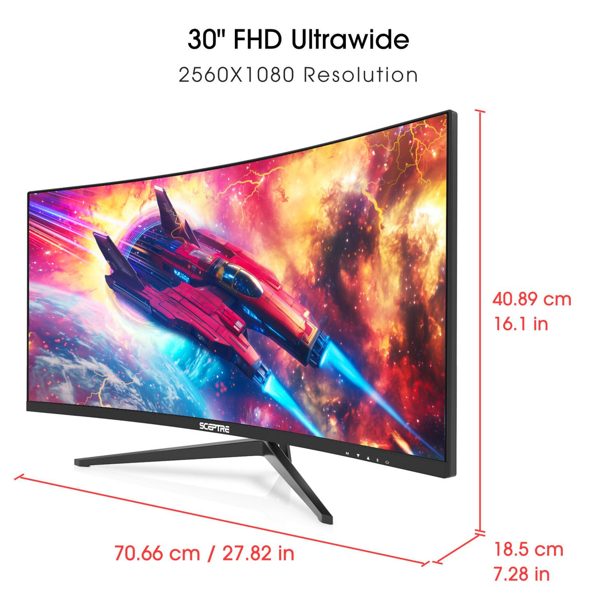Sceptre Prime Curved 30-inch Gaming Monitor 200+Hz FreeSync Build-in Speakers 2560 x 1080p HDMI DP Machine Black 2026 (C305B-200UN Series)