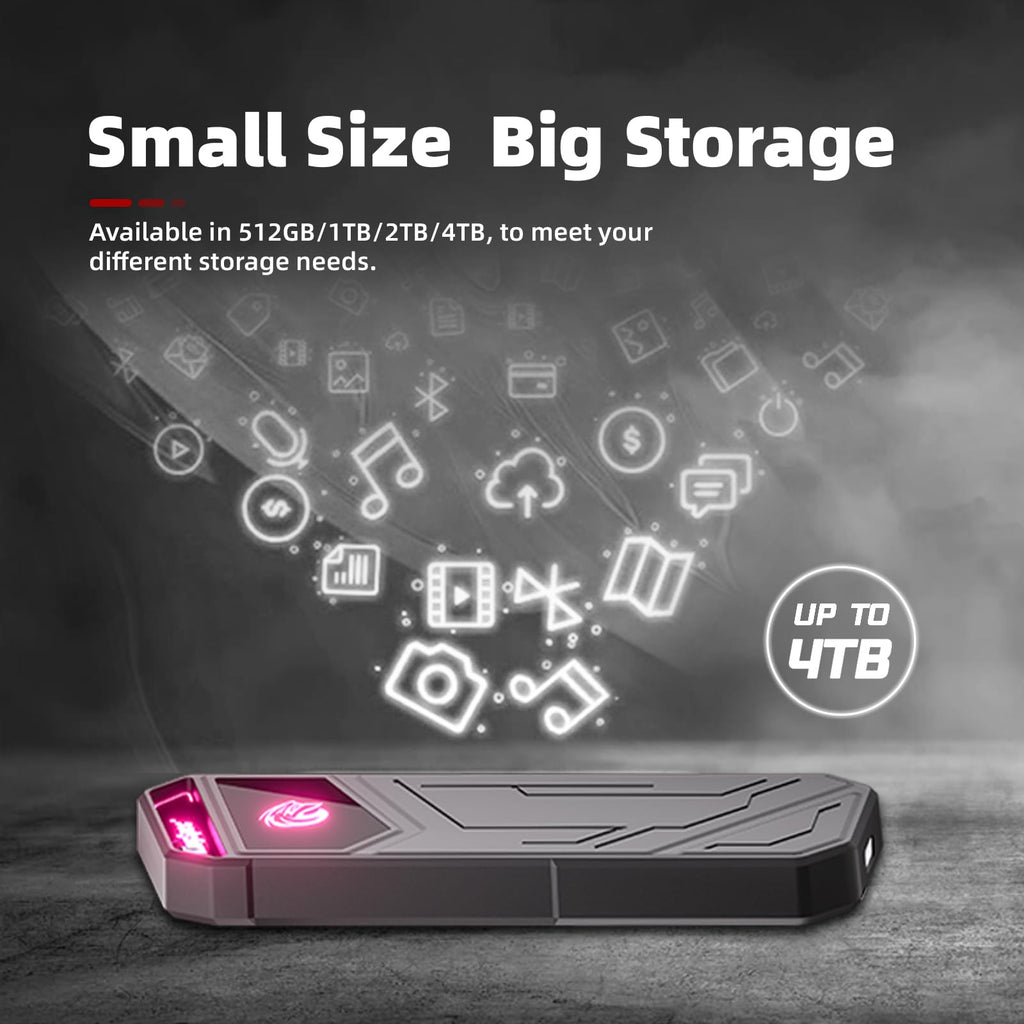 KingSpec Z5 1TB External SSD - 2100MB/s, Portable Solid State Hard Drives with RGB Light, Zinc Alloy Case, USB 3.2 Gen2x2 Interface, Compatible with Mobile Phone/PS4/Laptop/TV/PC (1TB)