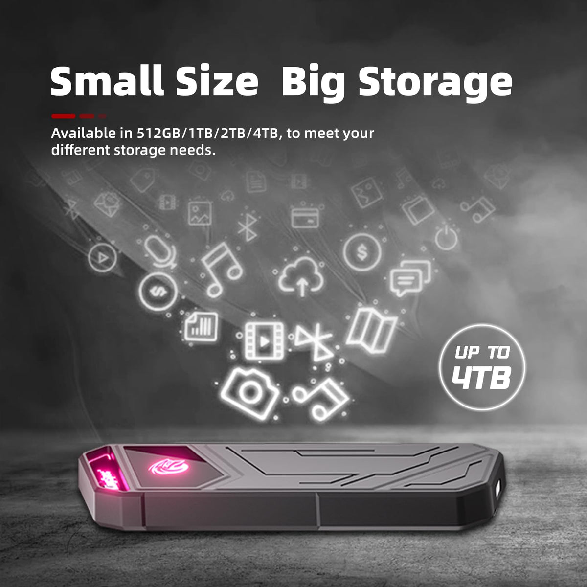 KingSpec Z5 1TB External SSD - 2100MB/s, Portable Solid State Hard Drives with RGB Light, Zinc Alloy Case, USB 3.2 Gen2x2 Interface, Compatible with Mobile Phone/PS4/Laptop/TV/PC (1TB)