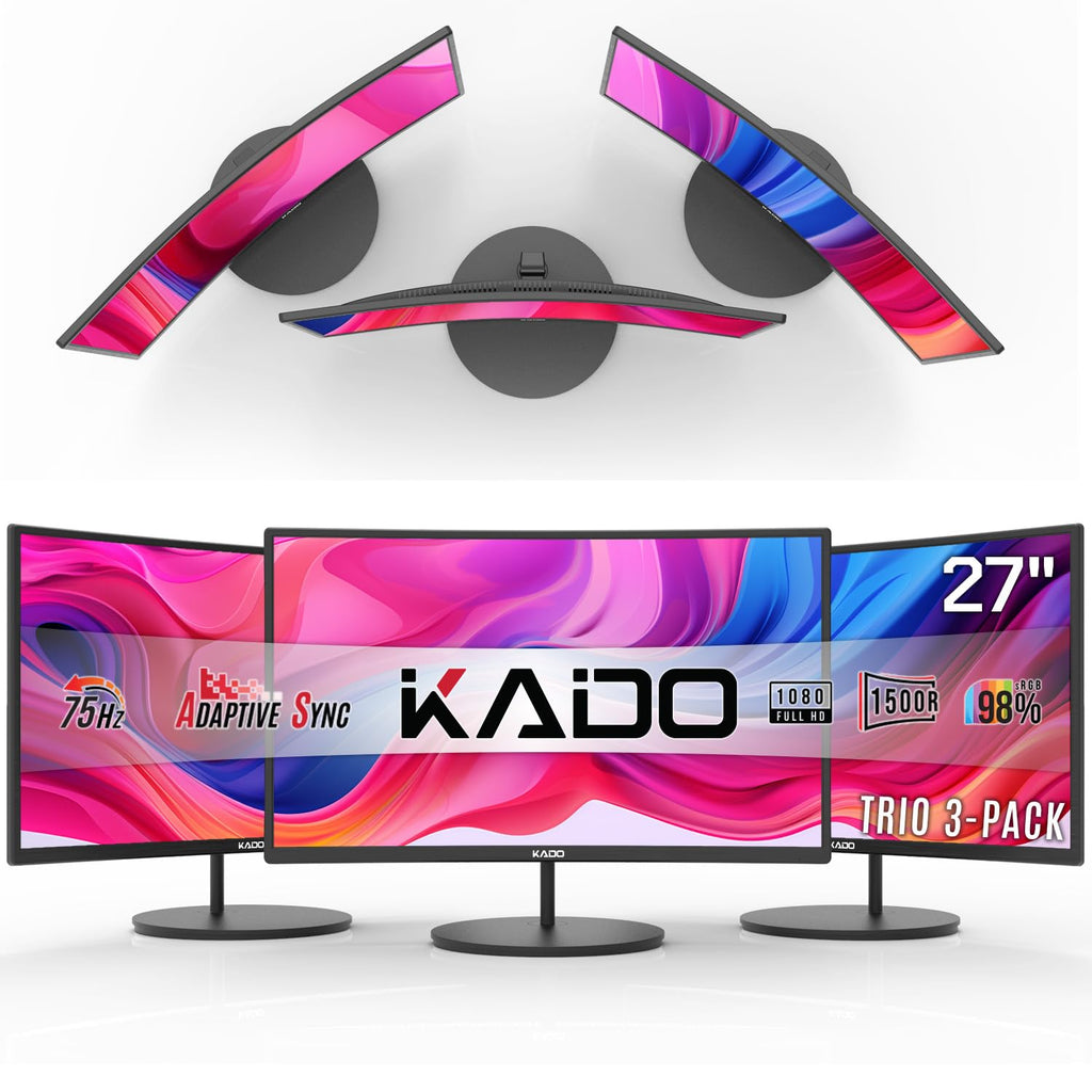 Kado 3-Pack Trio 27" Curved 1500R 1920x1080 75Hz FHD Computer Monitor