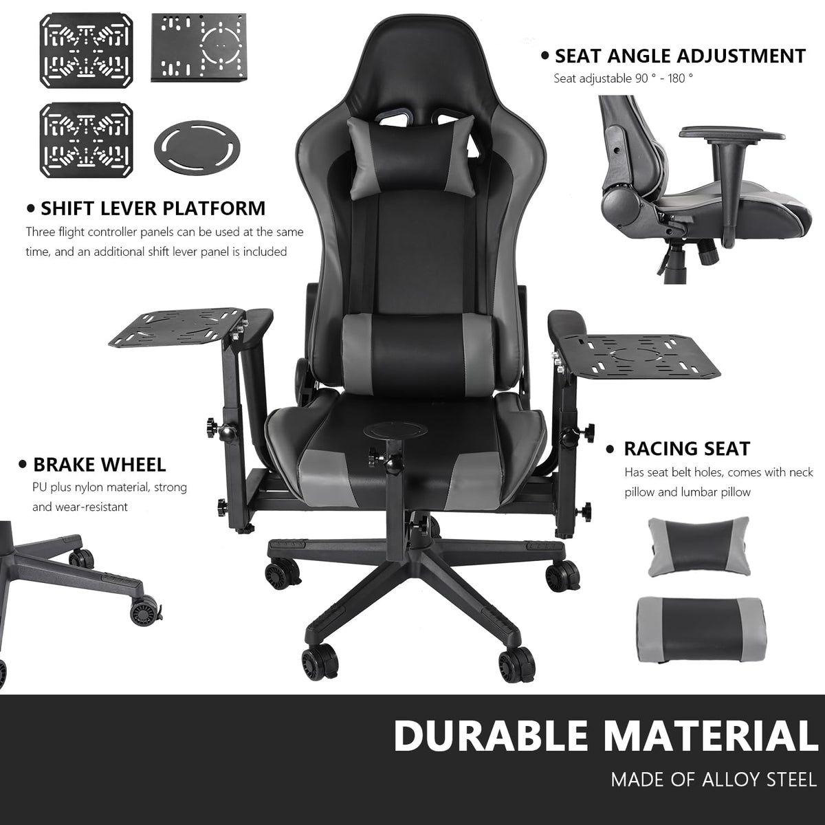 Removable Flight Simulator Cockpit with Racing Seat Compatible with Logitech G25 G27 G920 G923,for Thrustmaster T300RS TX A10C Metal Warthog Gear,for Fanatec,Detachable Simulation Stand