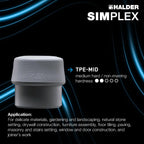Halder Simplex Soft-Faced Mallet 3003.082 – TPE-Mid Inserts, Cast Iron Housing with Handle Protection Sleeve, Extra Short Hickory Handle, Vibration–Damping, 80mm, 5.8 lbs.
