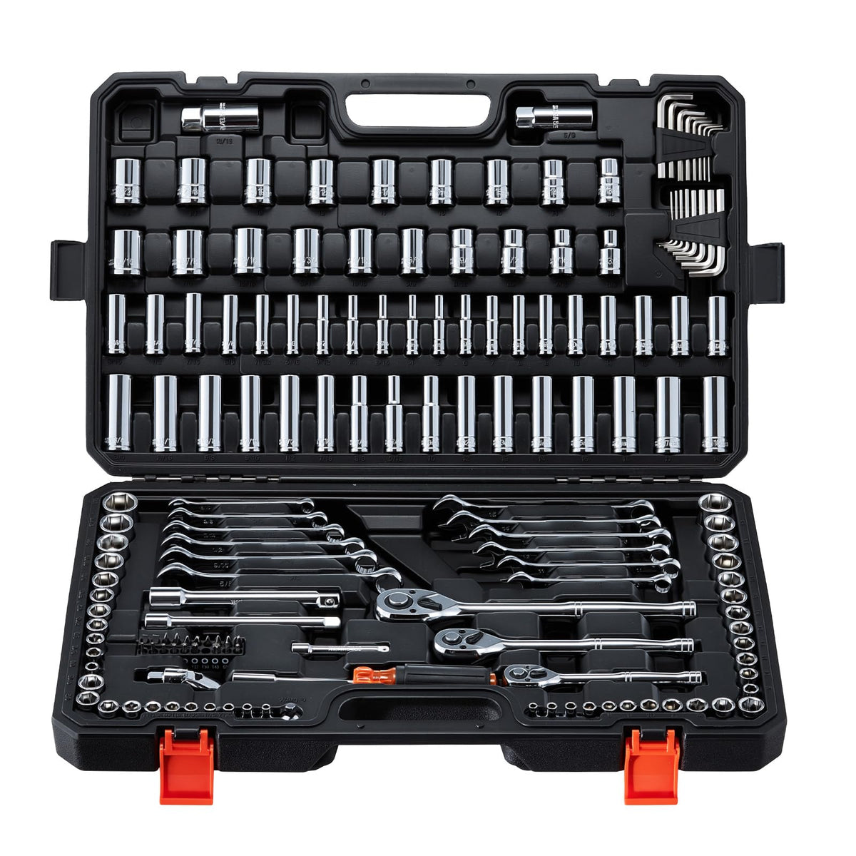 VEVOR Mechanics Tool Set, 308-Piece Mechanic Tool Kit, 1/4 in, 3/8 in, and 1/2 in Drive, SAE and Metric Socket Set, Wrenches, Screwdriver Bits, Accessories, and Storage Case, for Automotive Repair