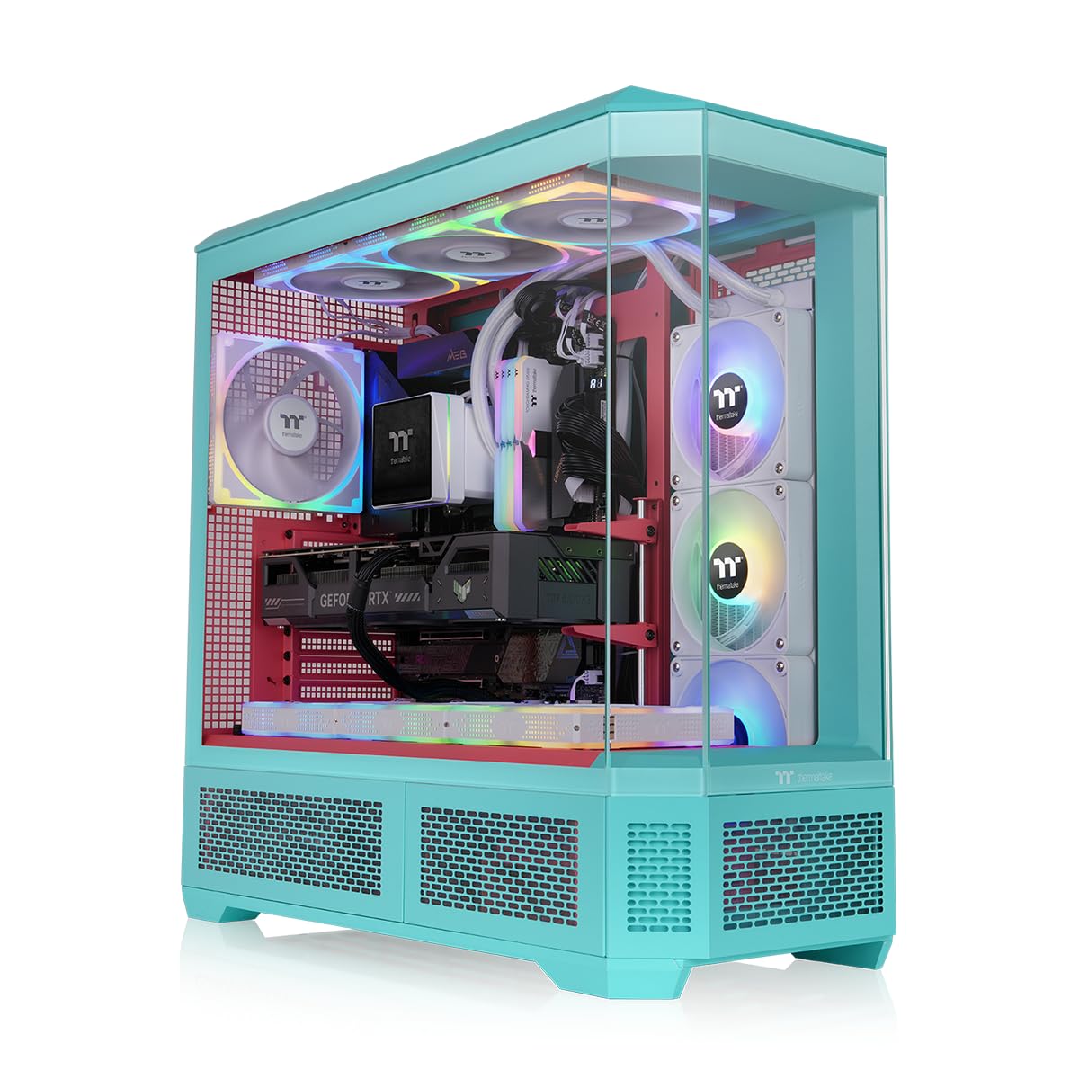 Thermaltake View 600 TG; Full Tower; 420mm Radiator Support; 480mm GPU Clearance; Hidden Connector Support; Rotatable PCIe Slots; 220mm PSU Clearance; Mint Strawberry; CA-11H-00FLWN-00