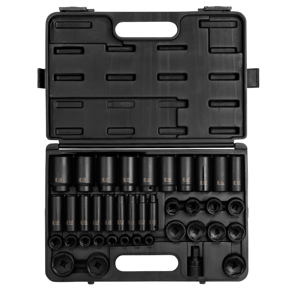 SUNEX TOOLS 2668, 1/2 Inch Drive Master Impact Socket Set, 39-Piece, SAE, 3/8" & 3325 3/8-Inch Drive SAE Master Impact Socket Set., Standard/Deep, 6-Point, Cr-Mo, 5/16-Inch