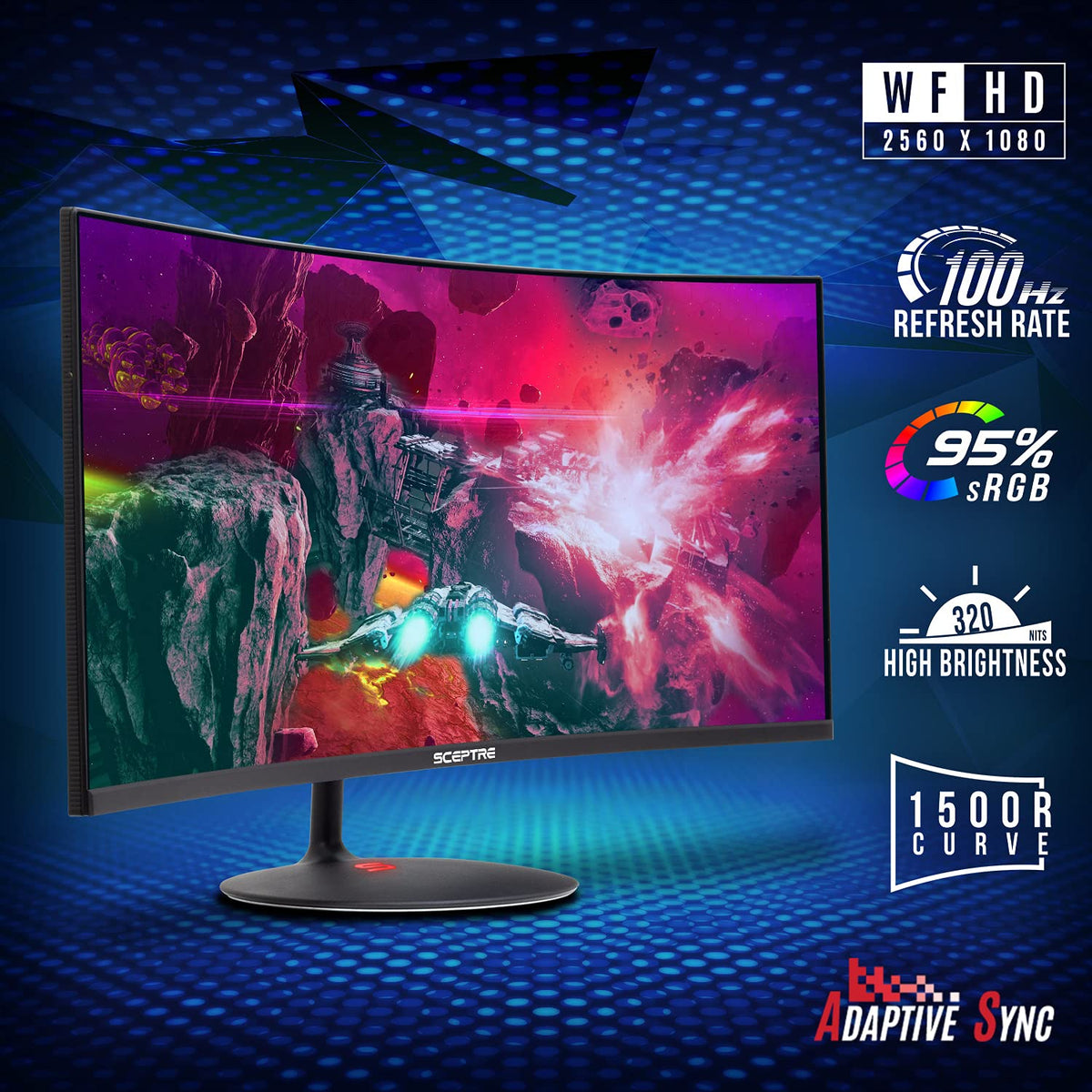 Sceptre 34-inch Curved UltraWide 21: 9 Creative LED Monitor 2560x1080 Frameless HDMI DisplayPort Up to 100Hz, Machine Black 2020 (C345W-2560UN)