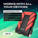 ADATA HD710 Pro External Hard Drive, Red, 1TB