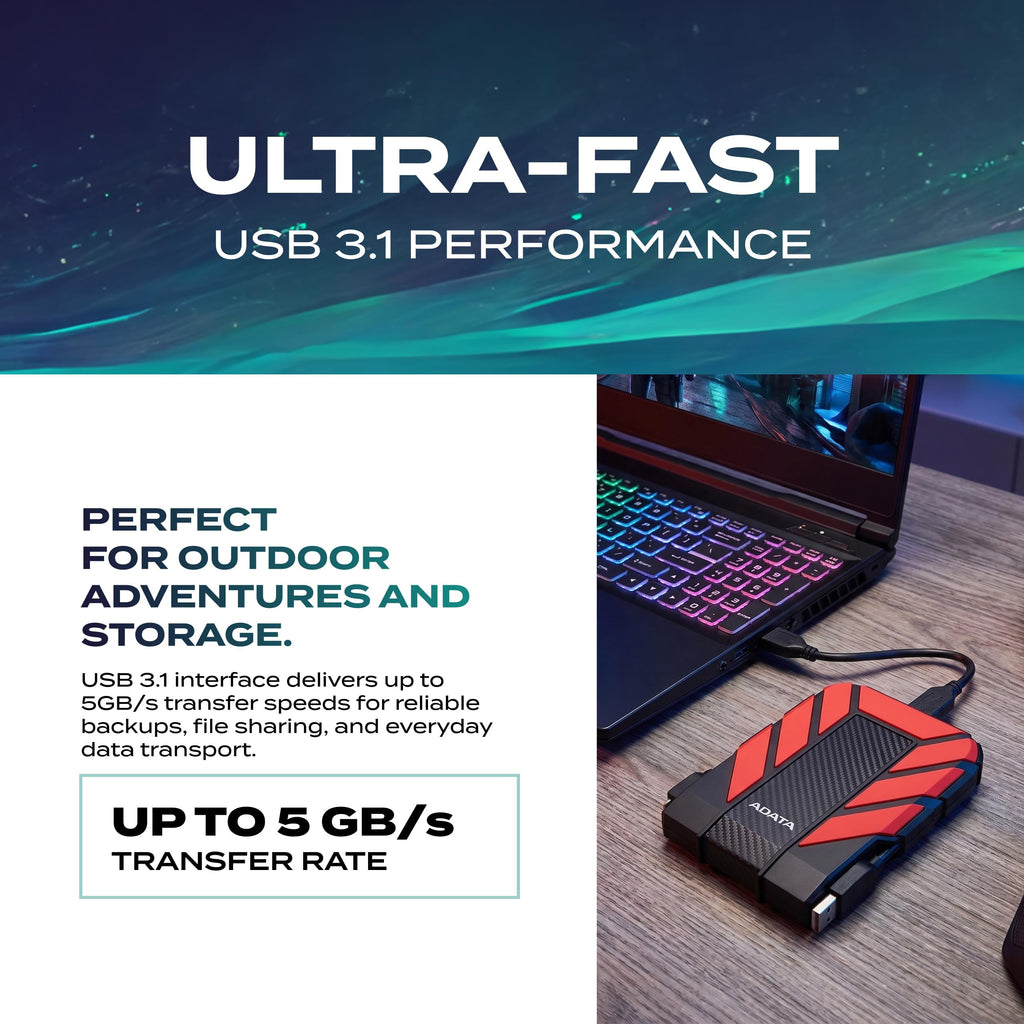 ADATA HD710 Pro External Hard Drive, Red, 1TB
