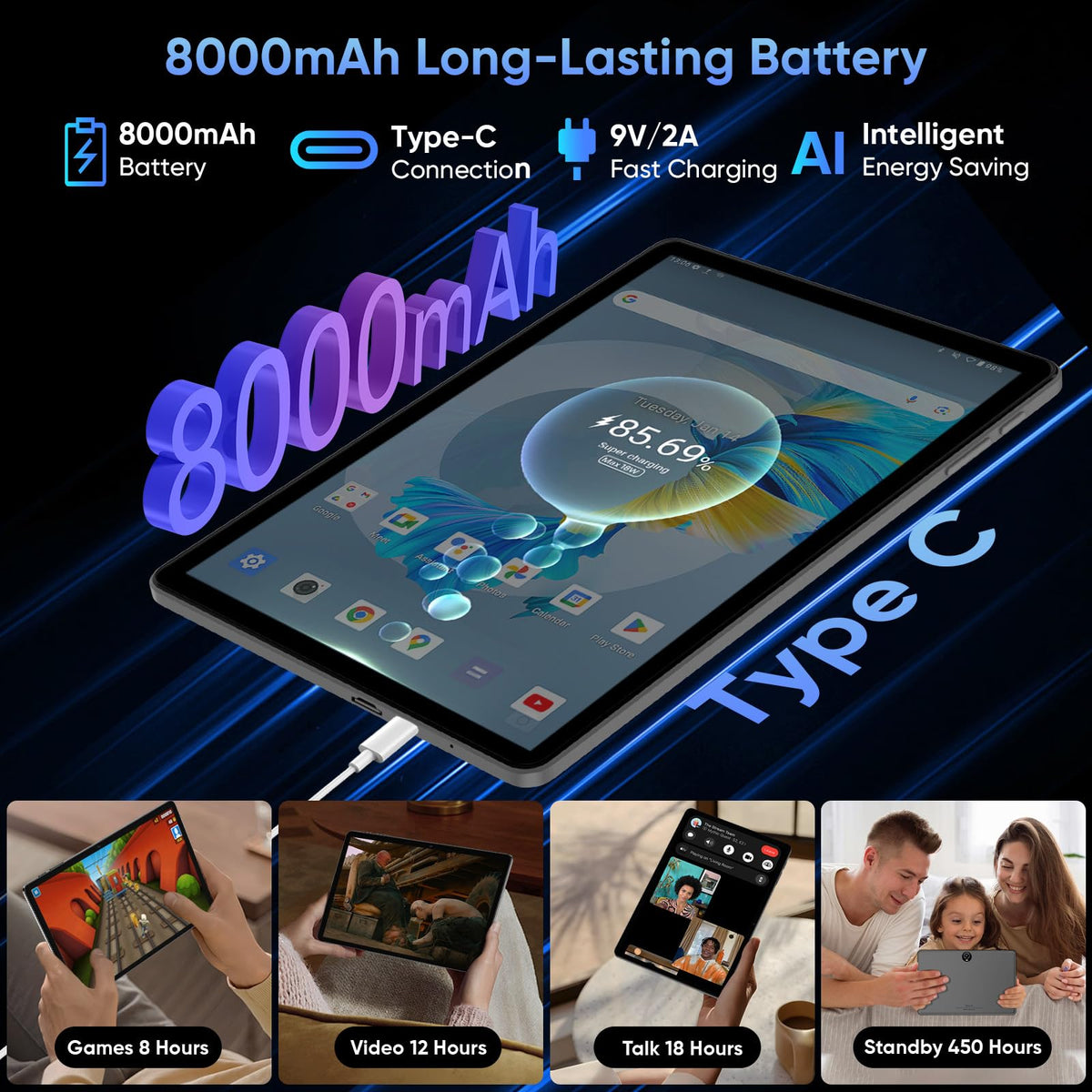 11 inch Tablet with Keyboard - Android 16 Tablet with 32GB+256GB+2TB Expand