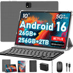 2026 10 Inch Tablet, Android 16 Tablet with Keyboard, 26GB+256GB+2TB Expand