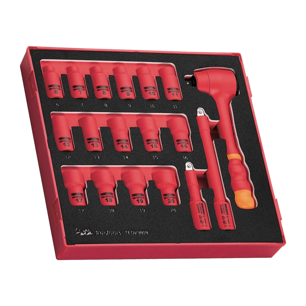 Teng Tools 18 Piece 3/8 Drive Insulated Socket Set Foam2 - TEDV3818