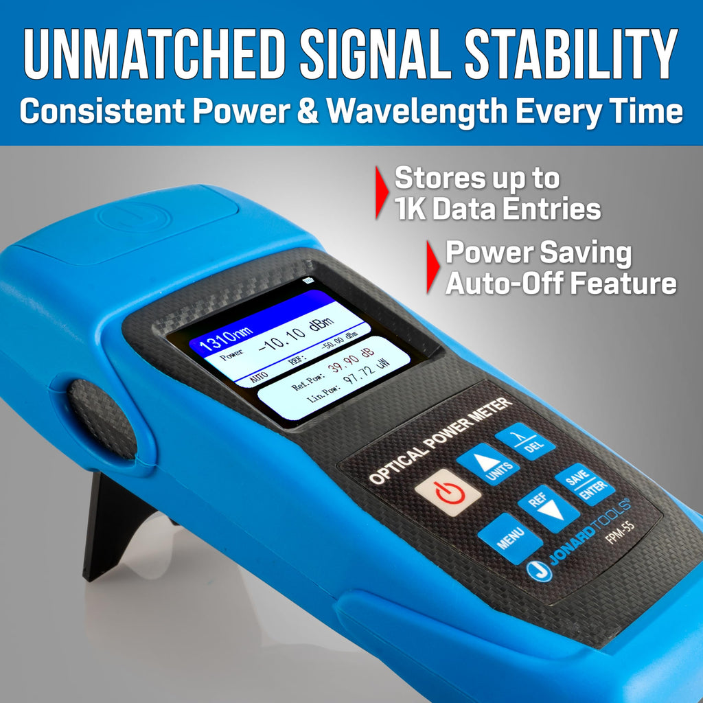 Jonard Tools FPM-55 High Precision Fiber Optic Power Meter with Data Storage (-50 to +26 dBm) and FC/SC/LC Adapters