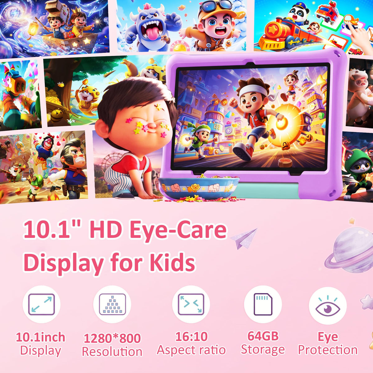 Kids Tablet, 10.1" Android 16 Tablet for Kids, Gift for Ages 6-12