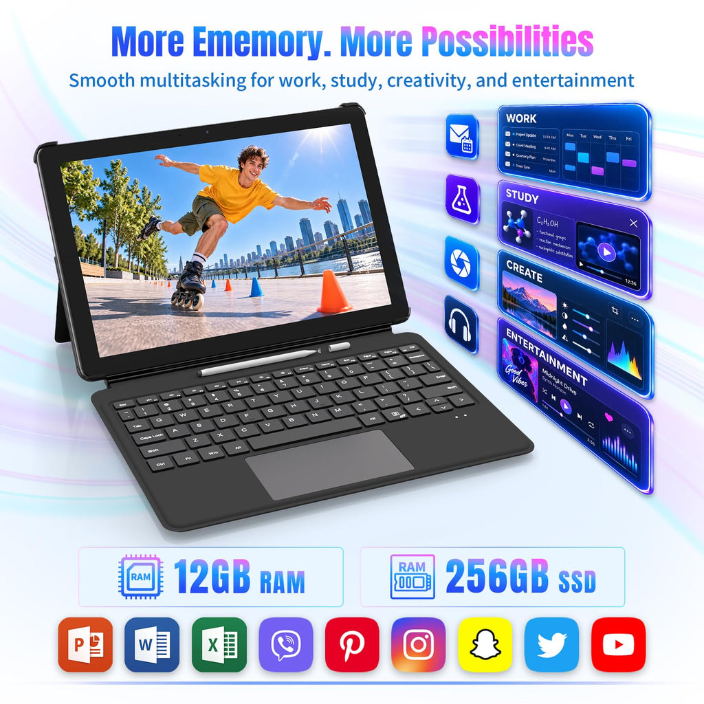 2 in 1 Laptop 10.1" Win11 Pro Tablet PC with Keyboard & Stylus Pen