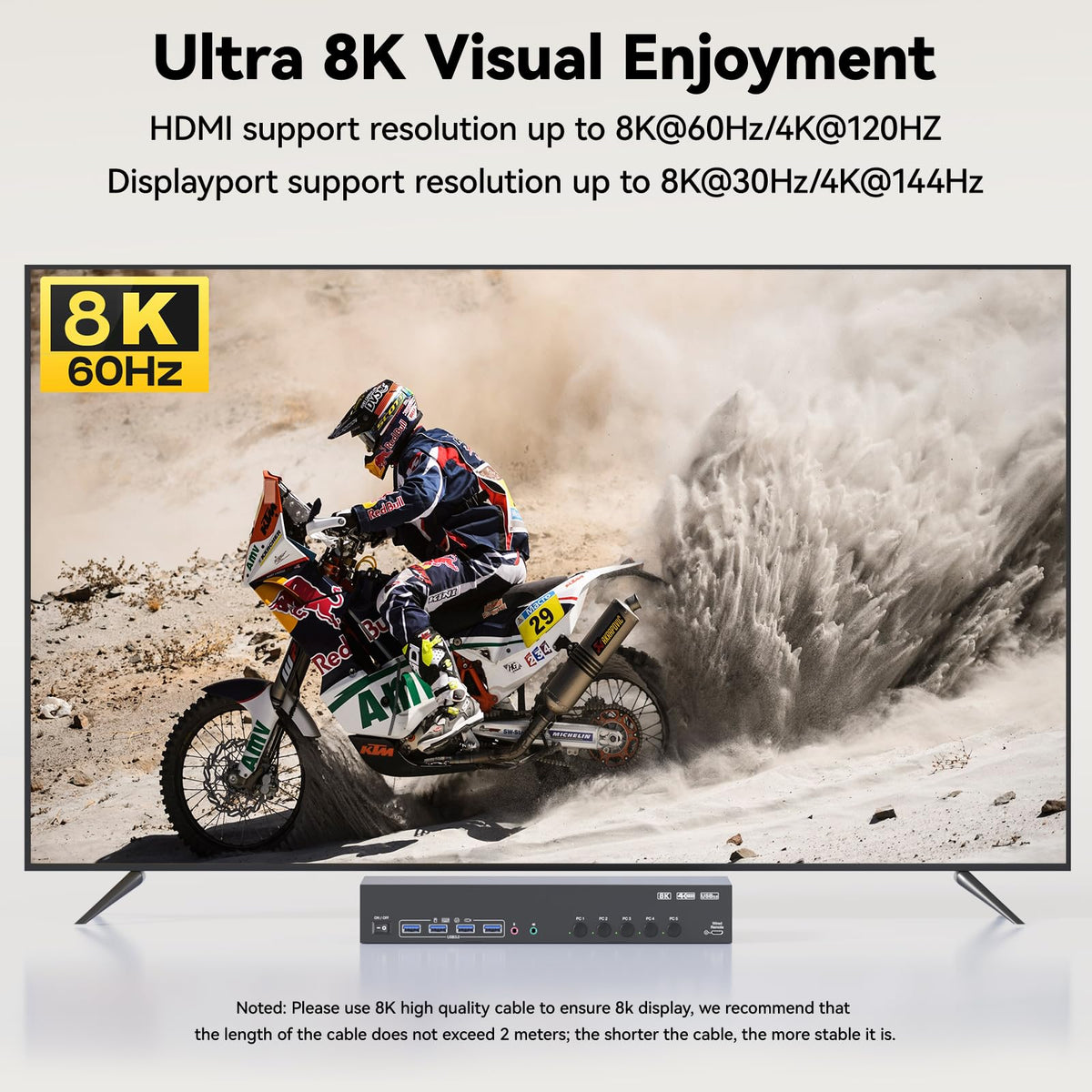 KVM Switch 3 Monitors 5 Computers HDMI + DisplayPort, 8K@30Hz/4k@144Hz Three Monitor KVM Switcher, Triple Monitor KVM for 5 PC, Widely Used in Education, Scientific Research, and AI Office