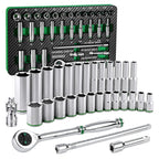 SK 3/8" Drive Socket Set with 90-Tooth Ratchet, SAE & Metric, CR-V Steel