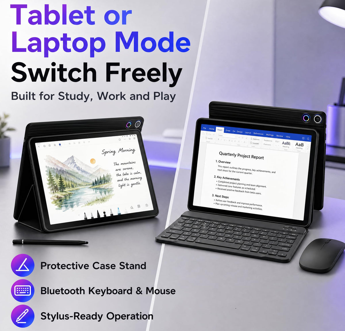 Tablet, 10.1 Inch Android 16 Tablets with Keyboard,24+64GB, 1TB Expansion
