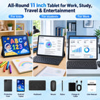 Tablet 11 inch Android 16 Tablet, 2‑in‑1 Tablet Bundle with Keyboard, Wireless Mouse, Stylus, 32GB+256GB+1TB TF Expansion, 7800mAh, Portable for Students & Business