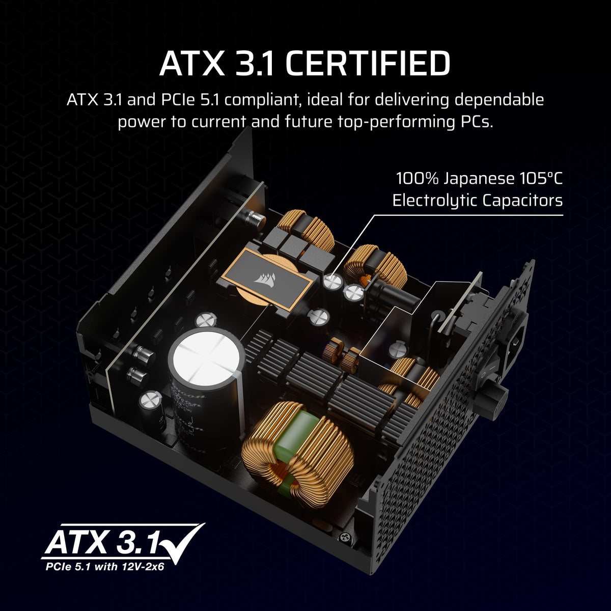 CORSAIR RM1000x ATX 3.1 PCIe 5.1 1000W Power Supply – Black
