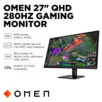 HP OMEN 27 inch QHD 280Hz Gaming Monitor, QHD Display (2560 x 1440), IPS Black Technology, VESA DisplayHDR 400, 1ms MPRT (with Overdrive), NVIDIA G-SYNC Compatible, Black, OMEN 27qs G2 (2026)