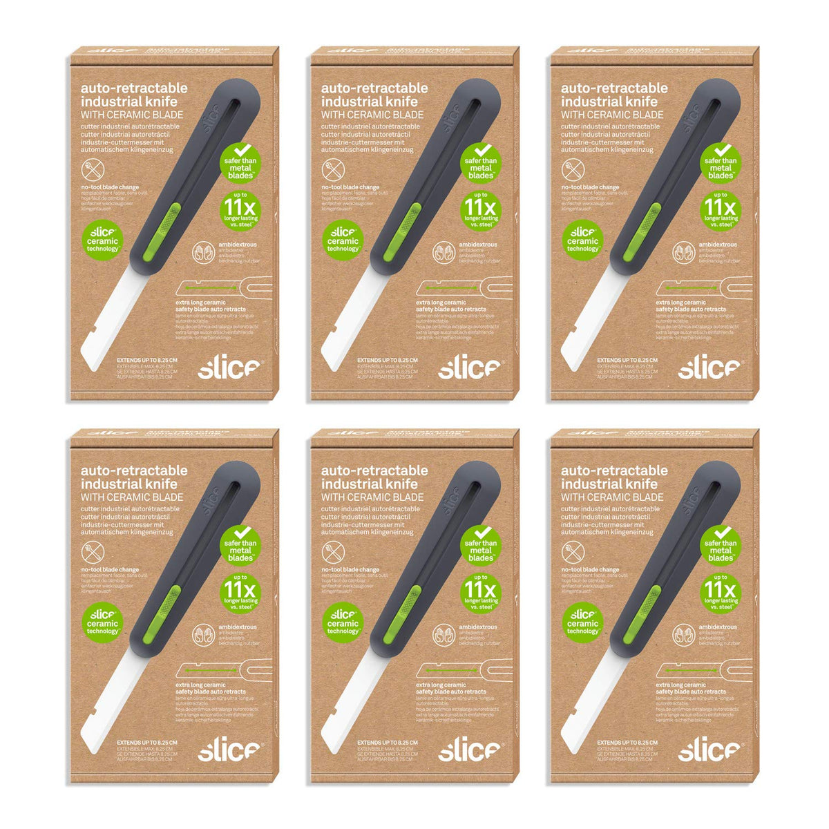 Slice 10560-CS 3" Extra Long Insulation Foam Tool, Designed for Foam Cutting, Finger Friendly, Ceramic Blade, Automatically Retracts, 6 Pack (10560-6)