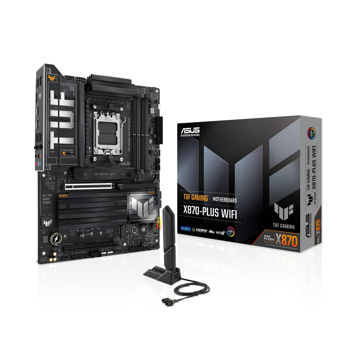 ASUS TUF Gaming X870-PLUS WiFi AMD AM5 X870 ATX Motherboard, 16+2+1, 80A SPS Power Stages, DDR5, PCIe 5.0 Ready, Four M.2 Slots, Wi-Fi 7, 2.5Gb LAN, HDMI, USB4® 40Gbps, SATA 6 Gbps, USB 20Gbps Type-C