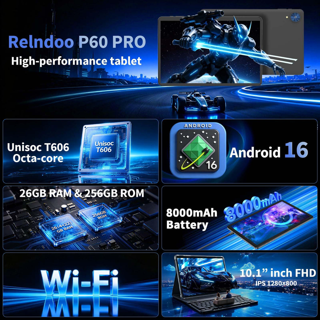 Android 16 Tablet with Keyboard, 10 inch Tablet with 26GB+256GB+2TB Expand