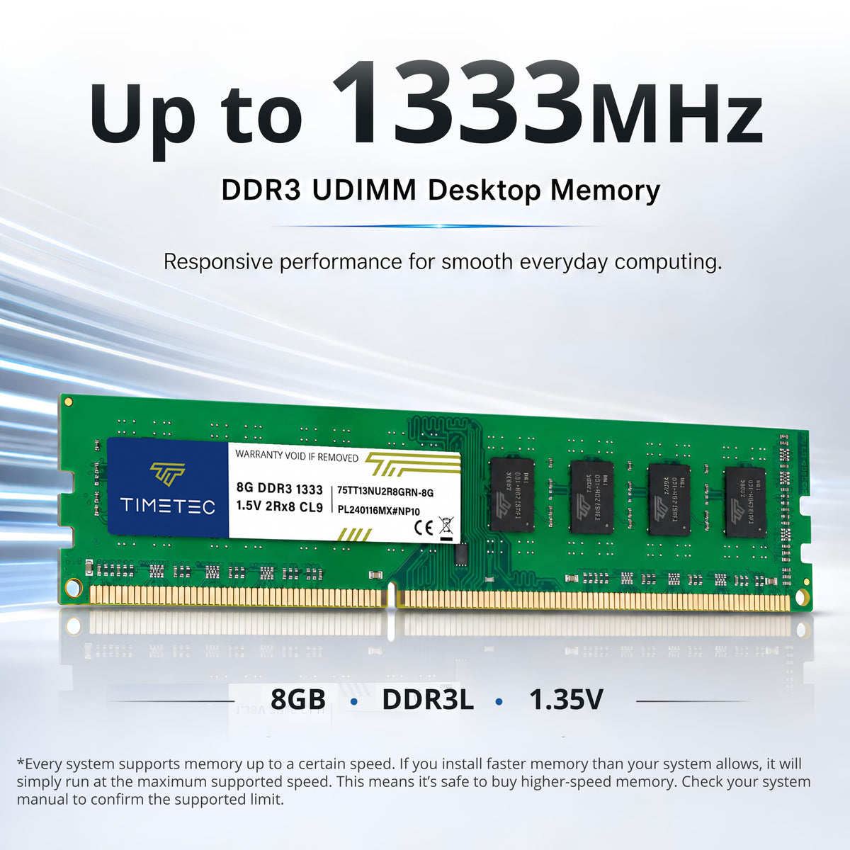 Timetec 80GB KIT(10x8GB) DDR3 1333MHz PC3-10600 Non-ECC Unbuffered 1.5V CL9 2Rx8 Dual Rank 240 Pin UDIMM PC Desktop Computer Memory RAM Module Upgrade (80GB KIT(10x8GB))