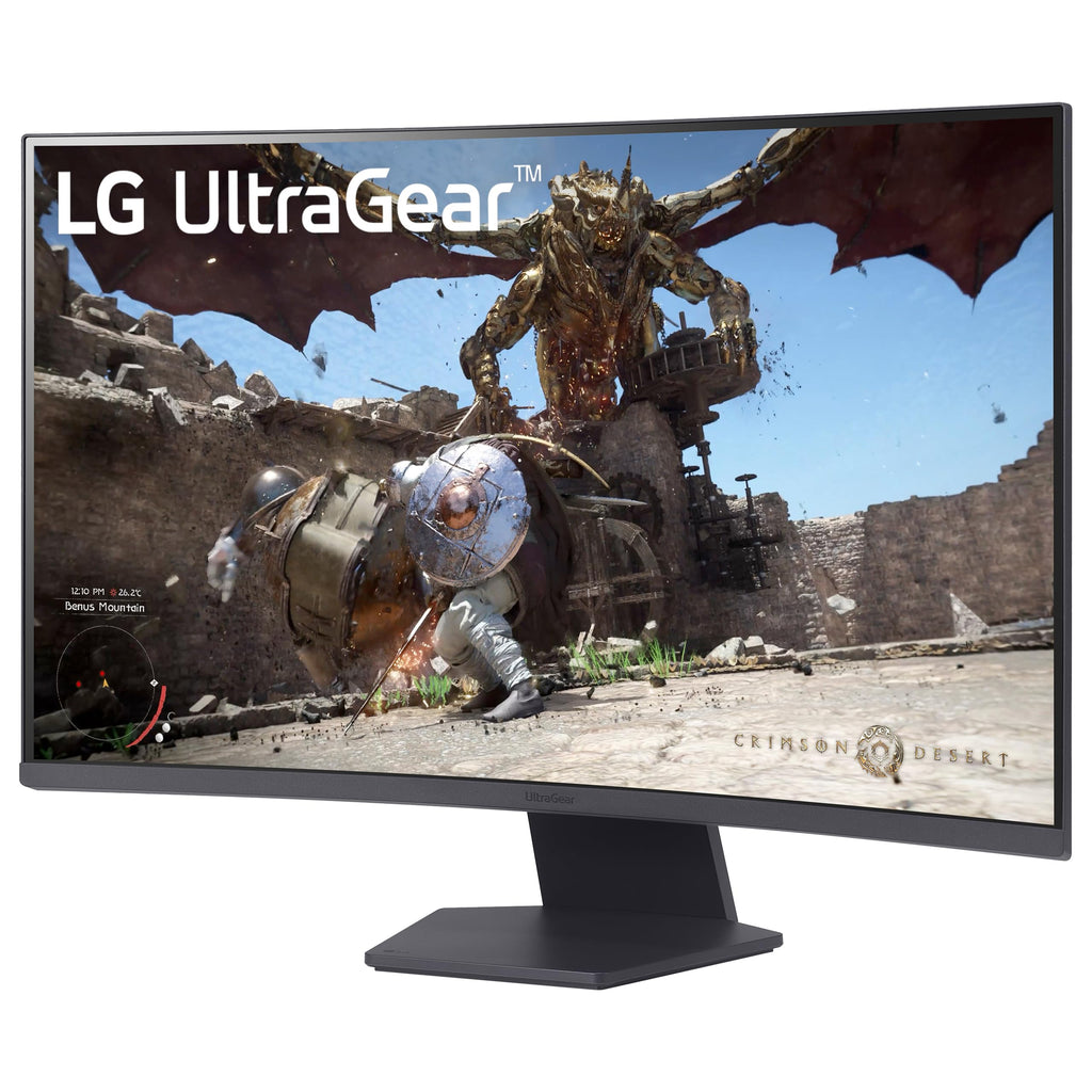 LG 32GS60QC-B Ultragear 32-inch Curved Gaming Monitor QHD (2560x1440) 180Hz 1ms 1000R AMD FreeSync HDR10 HDMIx2 DisplayPort Borderless Design Black Stabilizer DAS Crosshair FPS Counter - Black