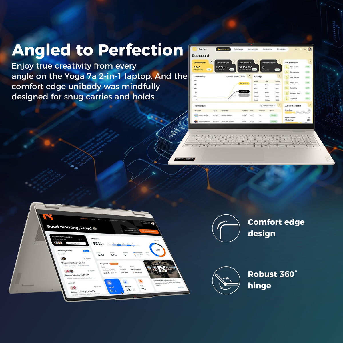 Lenovo Yoga 7a 2-in-1 16" WUXGA Touchscreen Laptop, AMD Ryzen AI 7 445, 16GB LPDDR5X, 2TB Storage (1TB SSD+1TB Docking Station), Copilot+ PC, Backlit Keyboard, Fingerprint, Win 11 Pro, Seashell