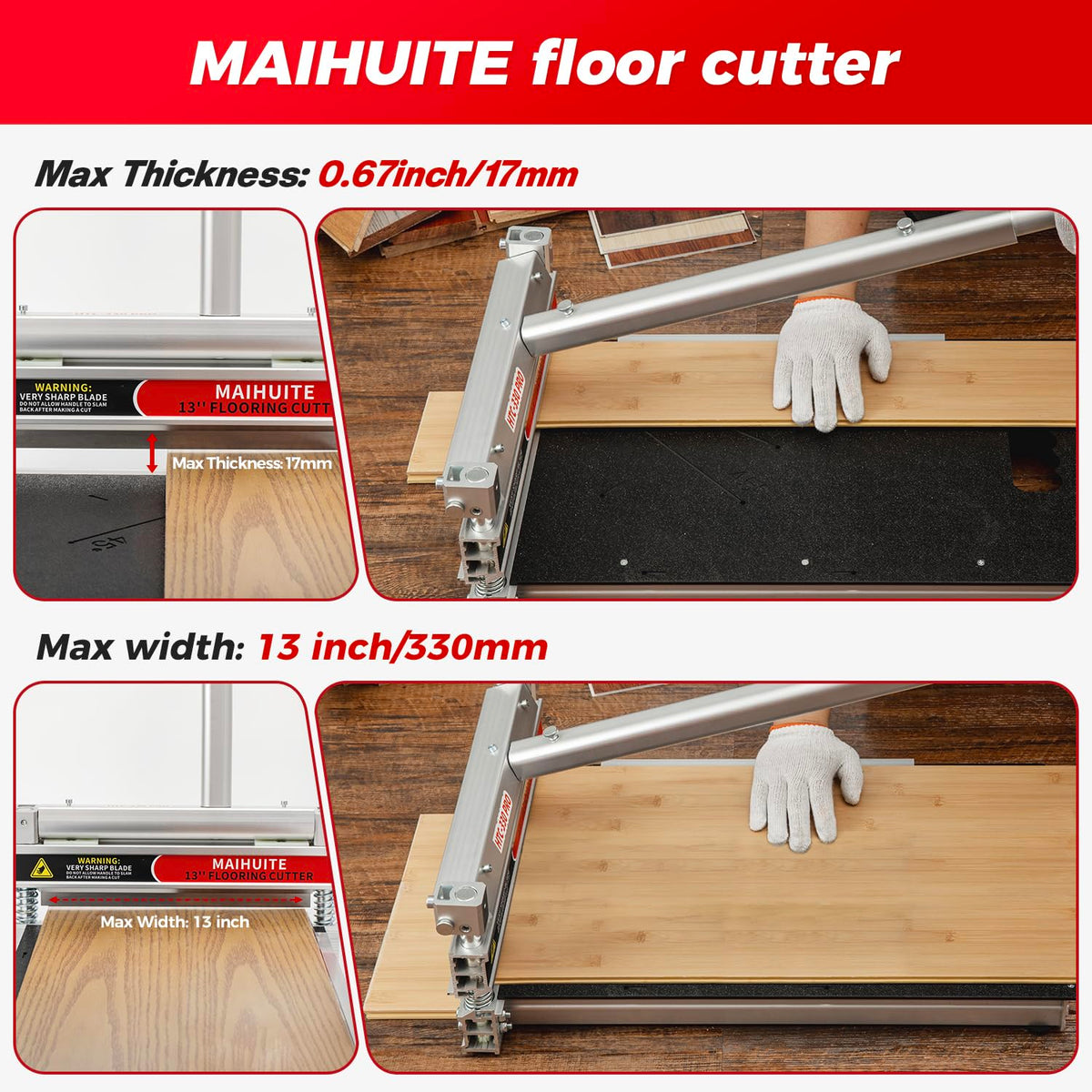 17mm Thick Laminate Floor Cutter with Extra Blade & Wheels,13In Lvp Cutter