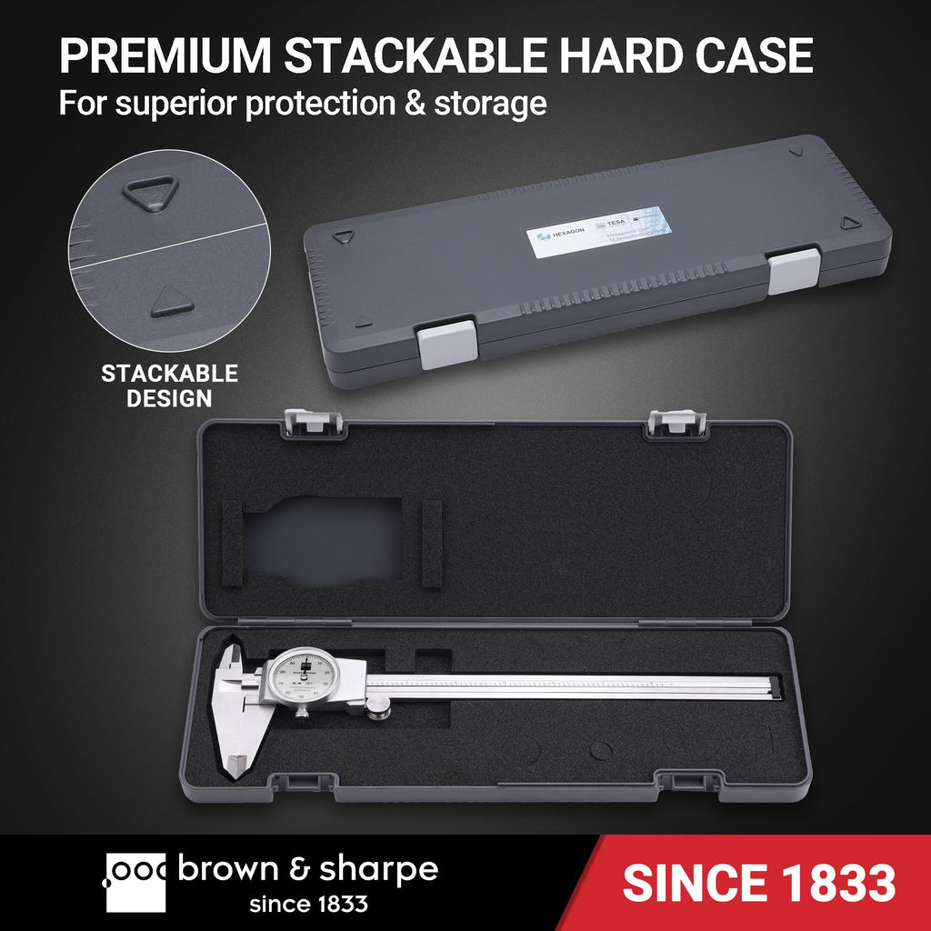 TESA Brown & Sharpe 599-579-8-1 Stainless Steel Dial Caliper, White Face, 0"-8" Range, +/-0.001" Accuracy, 0.001" Resolution, Meets DIN 862 Specifications