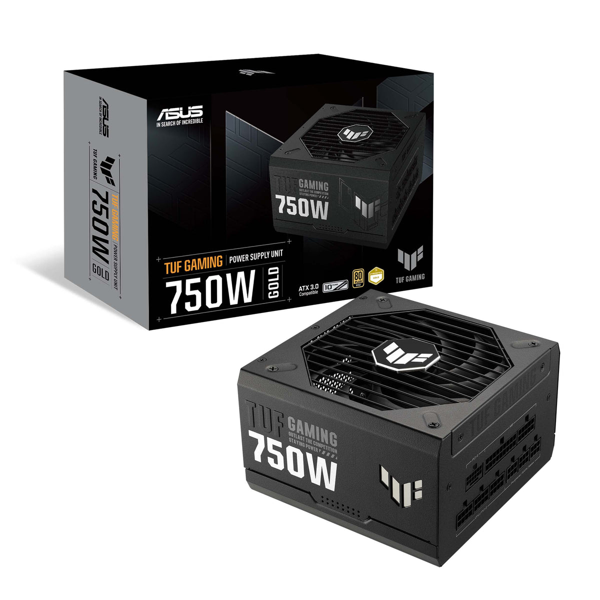 TUF Gaming 750W Gold (750 Watt, Fully Modular Power Supply, 80+ Gold Certified, ATX 3.0 Compatible, Military-Grade Components, Dual Ball Bearing, Axial-tech Fan, PCB Coating, 10 Year Warranty)