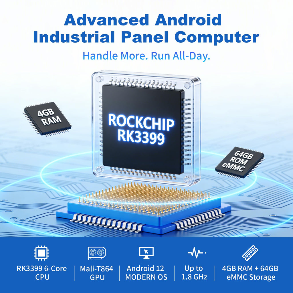 15.6" All-in-One Industrial Panel PC, Android 12 Fanless Tablet RK3399 4GB RAM/64GB ROM, Rugged Embedded Touchscreen Computer 1920 * 1080 IPS，WiFi 5 Bluetooth 4.2 for Automation/Kiosk/Bar/Warehouse