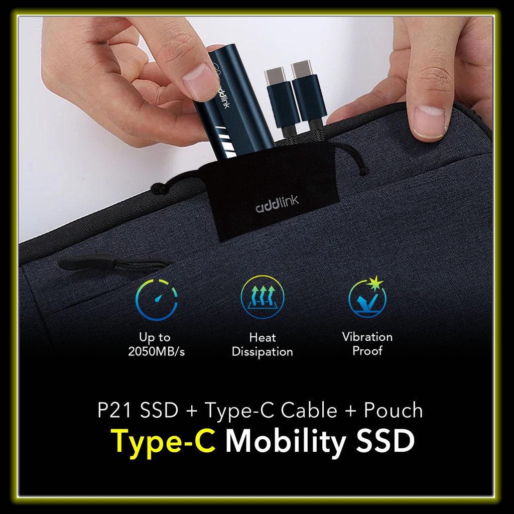 Addlink P21 1TB Portable External SSD, Up to 2,000MB/s Read, USB 3.2 Gen 2x2, Lightweight Storage for Photography, Video, Gaming and Fast backups, for PC Laptop Mac Windows Linux Android PS4 PS5