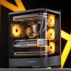 JONSBO D400 Black ATX Mid-Tower Pc Case,Three-Dimensional Beveled Curved Glass Design,Desktop Computer Case, Support BTF Motherboard/ATX Power supply/Dual360 AIO,10 Fan Positions,Black