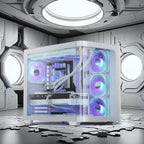 darkFlash ATX Mid-Tower Gaming PC Case, Back Plug-in BTF Motherboard, with 4 ARGB Fans Computer Case, Full View Curve Glass Dual-Chamber PC Case, Type C Port, Supports Dual 360mm AIO, White(DPW90)