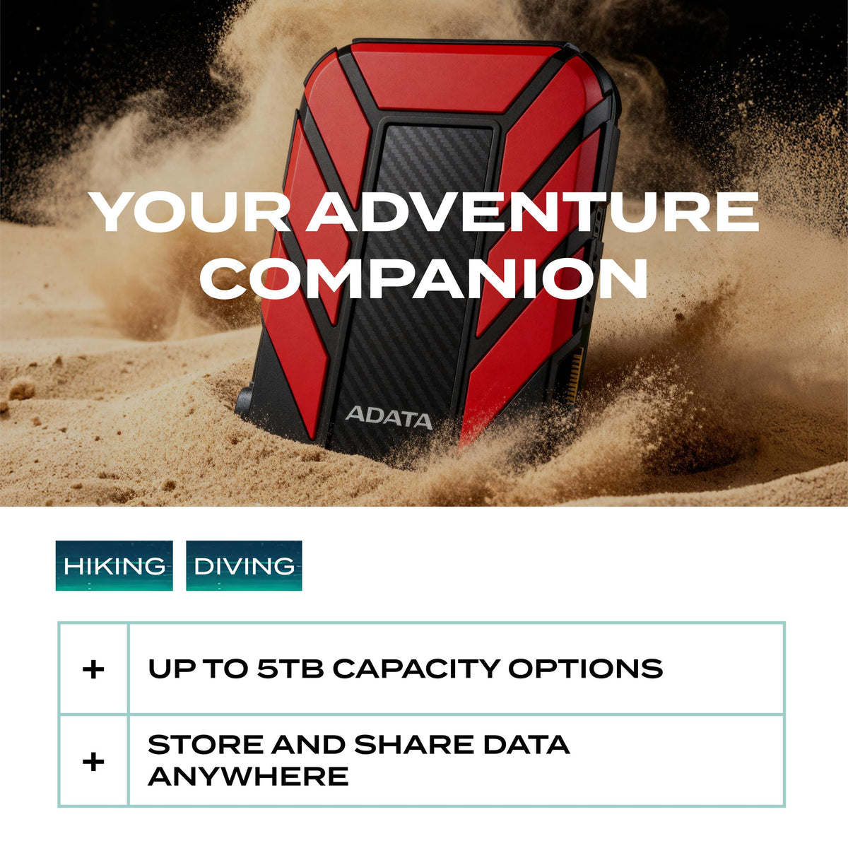 ADATA HD710 Pro External Hard Drive, Red, 1TB