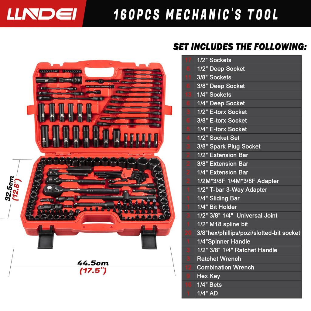 160Pc Mechanics Socket Set 1/2 1/4 3/8" Drive Metric