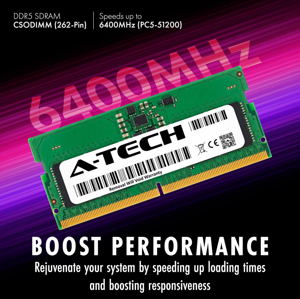 A-Tech 8GB DDR5 6400MHz PC5-51200 (PC5-6400B) CL52 CSODIMM Non-ECC RAM Memory Upgrade Module for Laptop, Notebook Computers